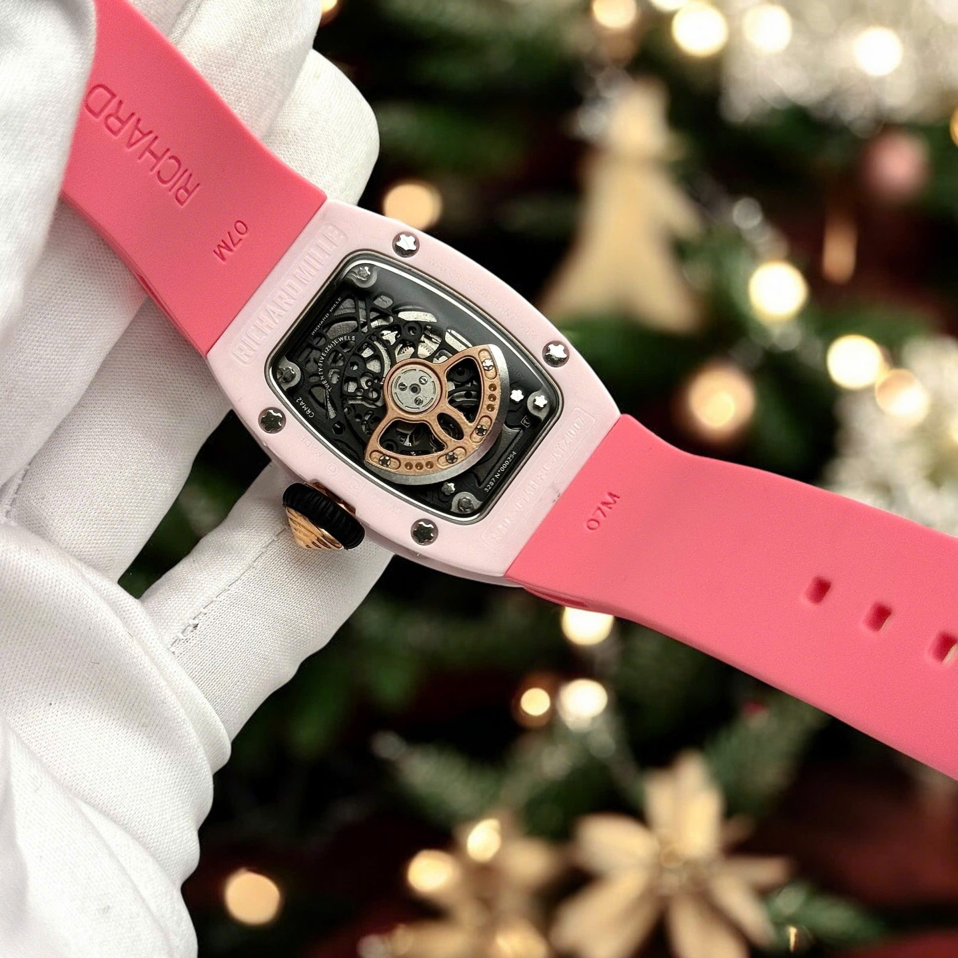 Richard Mille Luxury Fake Watches RM07-01 Pink Rubber Strap Automatic Movement 36mm