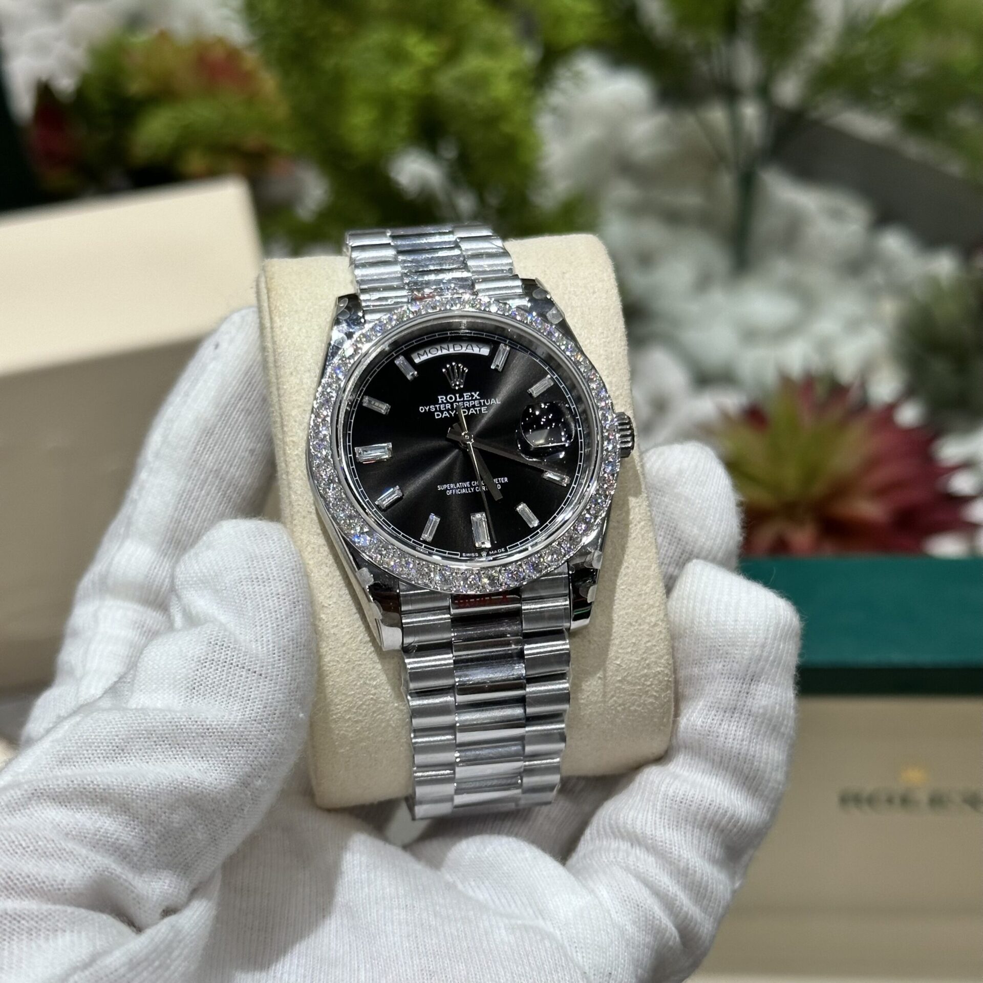 Rolex Replica Watch Day-Date 228236 Moissanite Diamond Black Dial 168gram GM V3 40mm