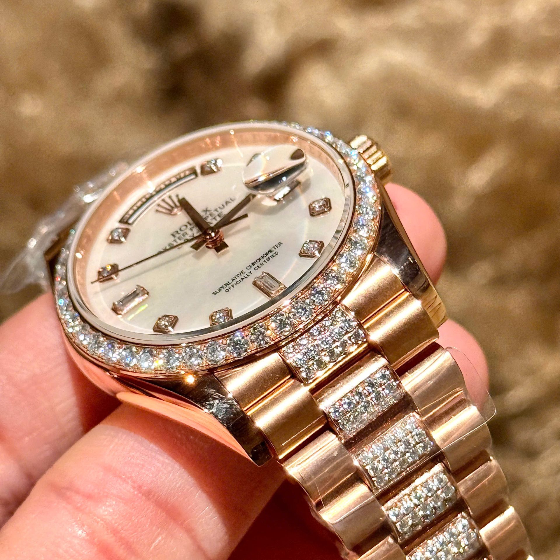 Rolex Best Replica Watch Day-Date Dial Mother Of Pearl Custom Gold Wrapped GMF 40mm