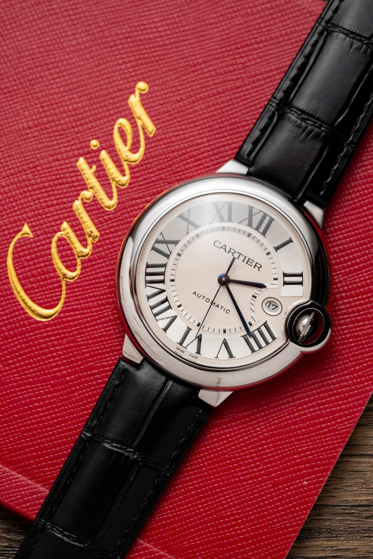Cartier Replica Watch Ballon Bleu Men s White Dial Leather Strap 42mm