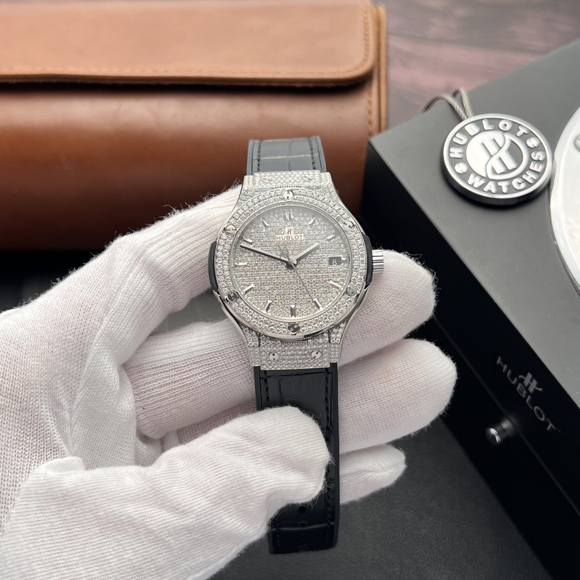 Hublot Replica Watch Classic Fusion Full Diamond Moissanite Black 38mm