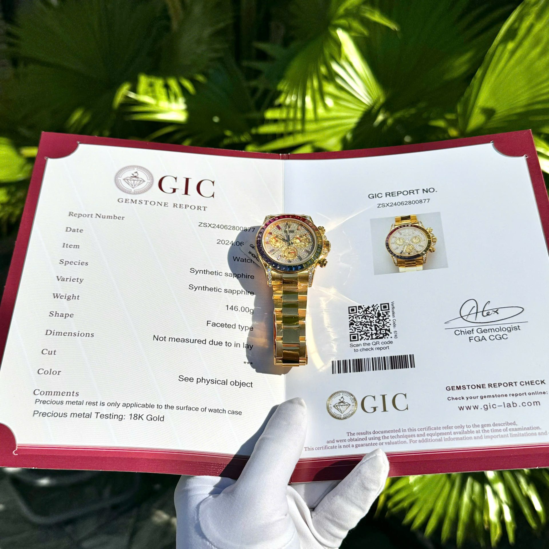 Rolex Daytona Rainbow Replica Watch 18K Gold Wrapped Customs Moissanite   Gemstones 40mm