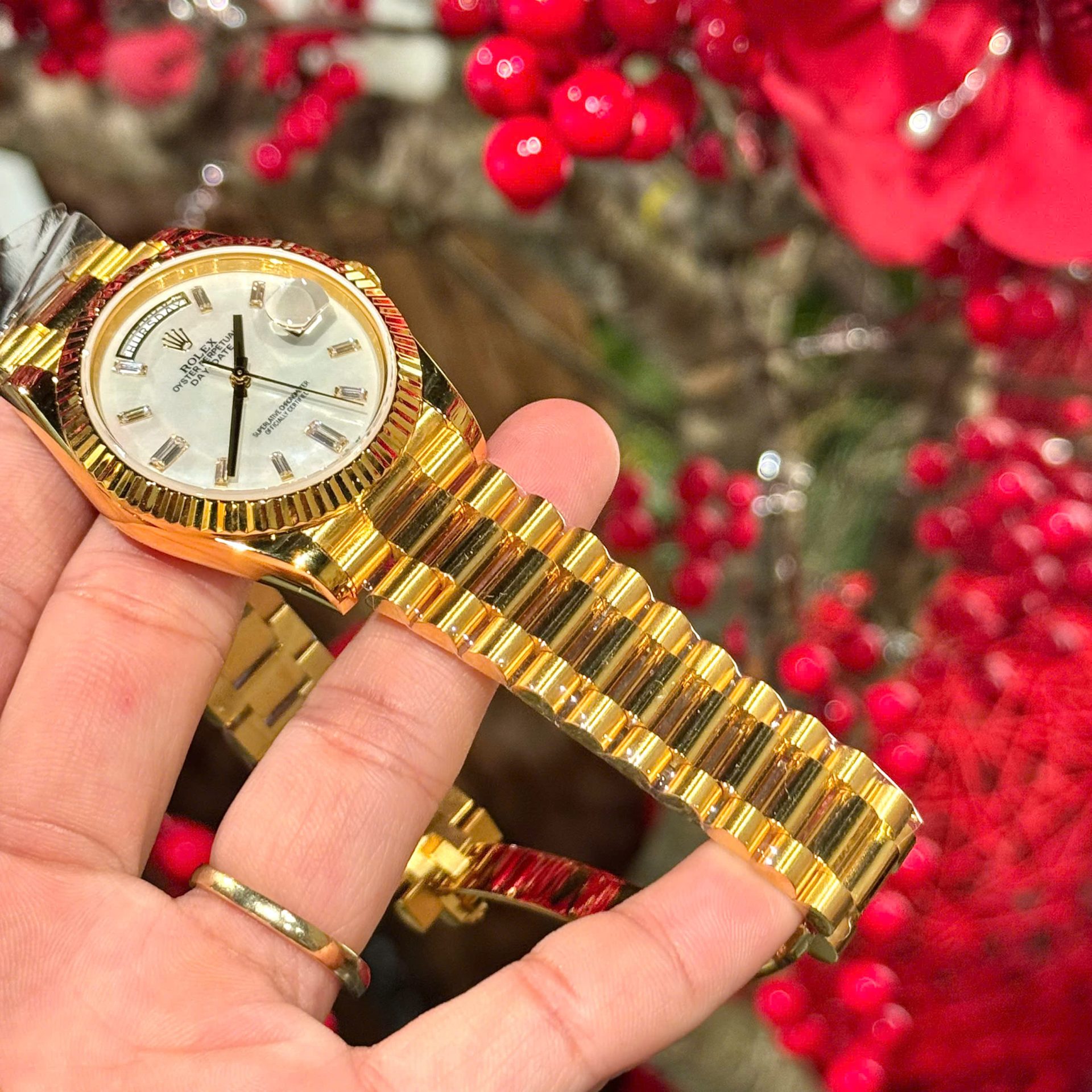 Rolex Refined Mother Of Pearl   Moissanite Diamonds Dial 18K Gold Wrapped GMF 40mm