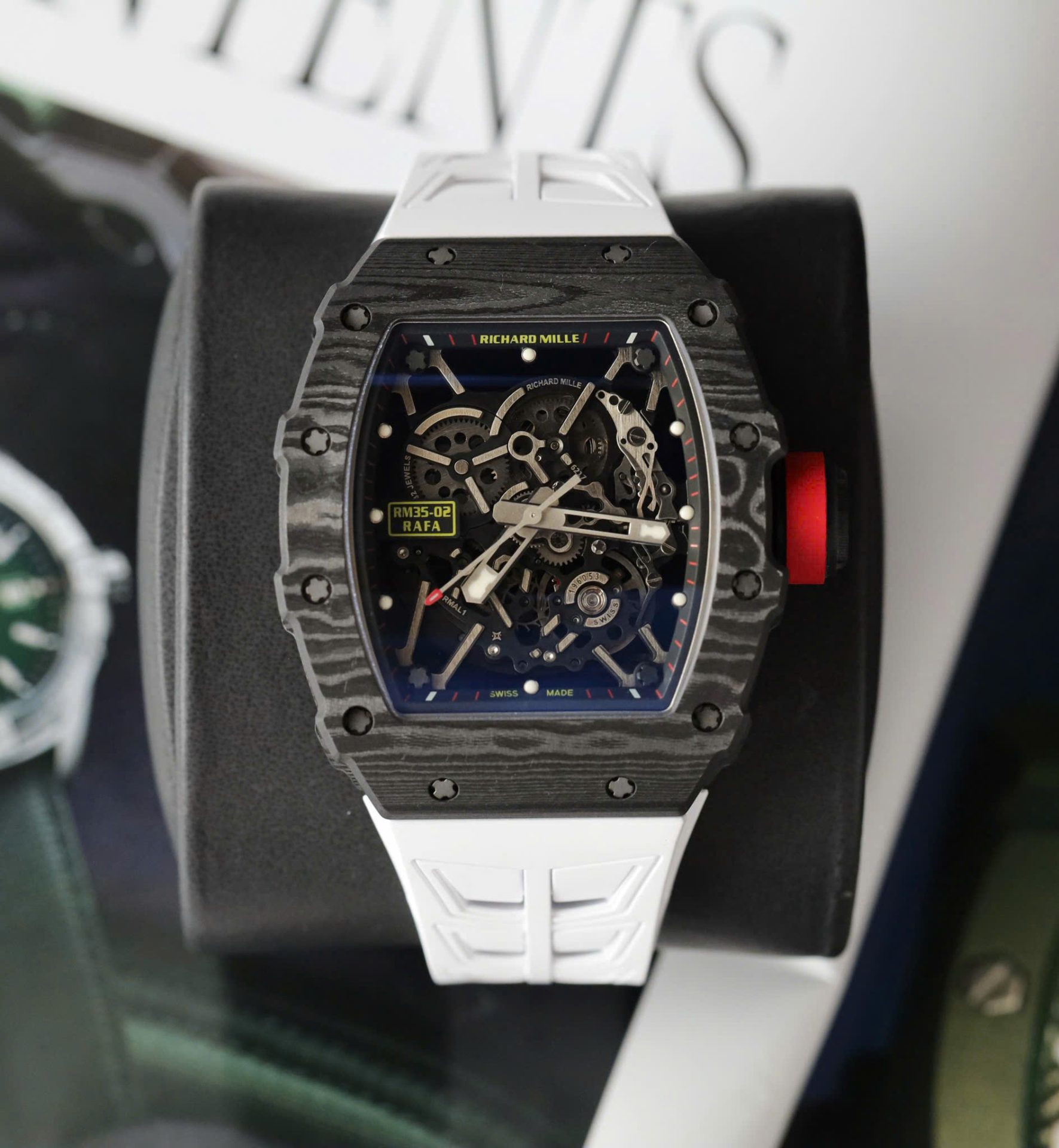 Richard Mille RM35-02 Knock Off Watches Carbon Super Light Rubber Strap Red ZF Factoy 44mm