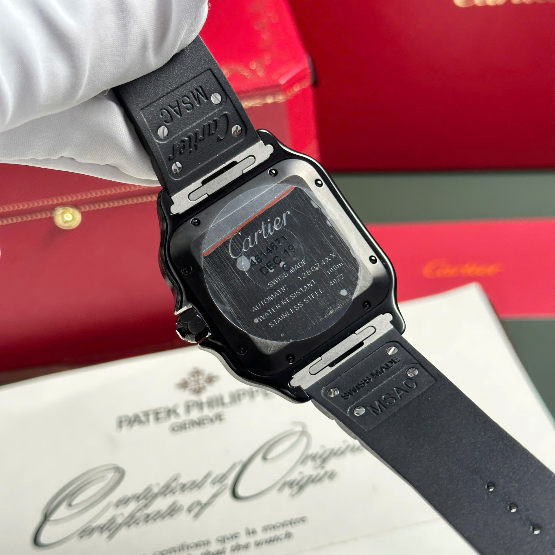 Cartier Santos Black Replica 11 Watch Rubber Strap BV Factory 39.8mm