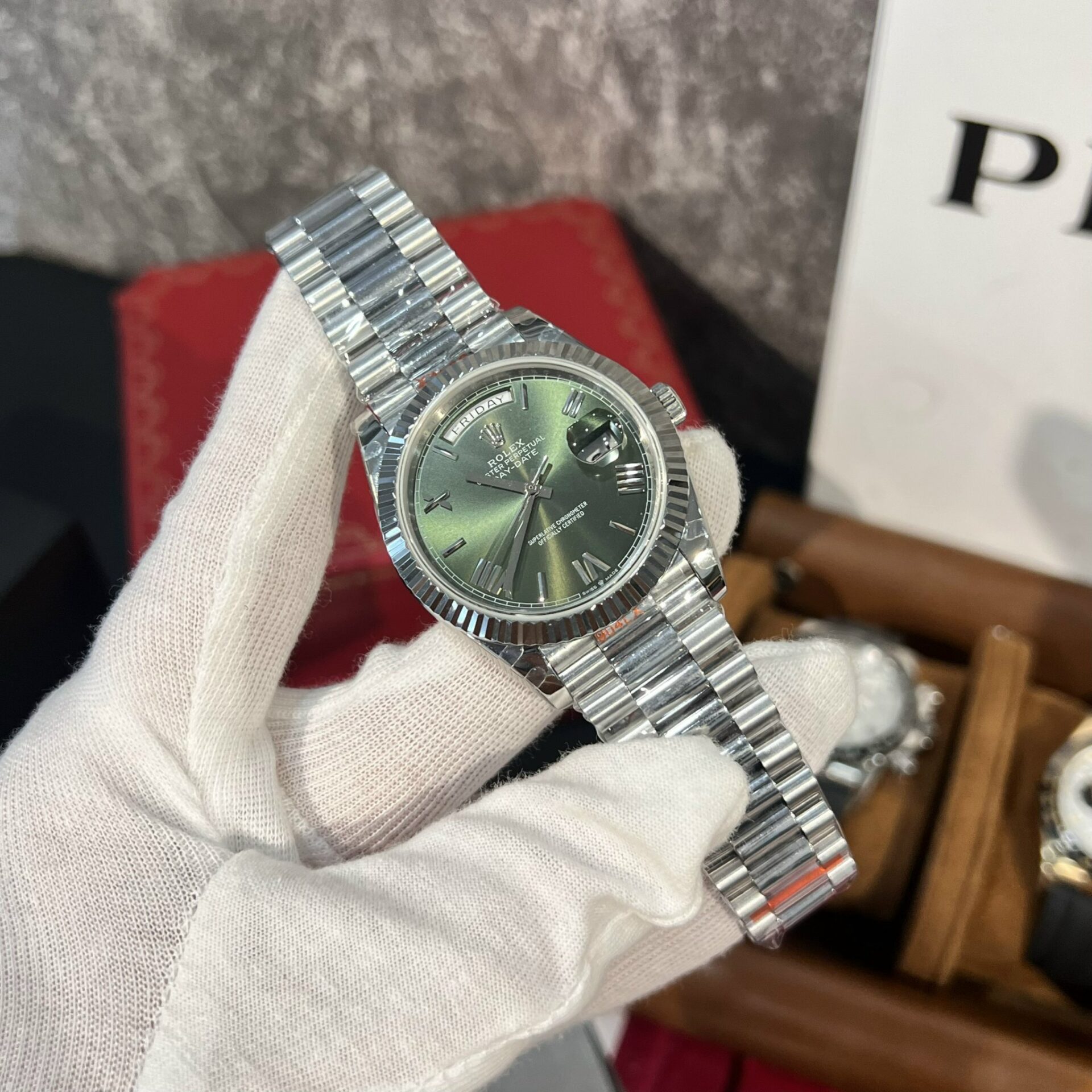 Rolex Rep 11 Watch Day-Date 228236 Green Dial Metal Strap GM Factory V2 40mm