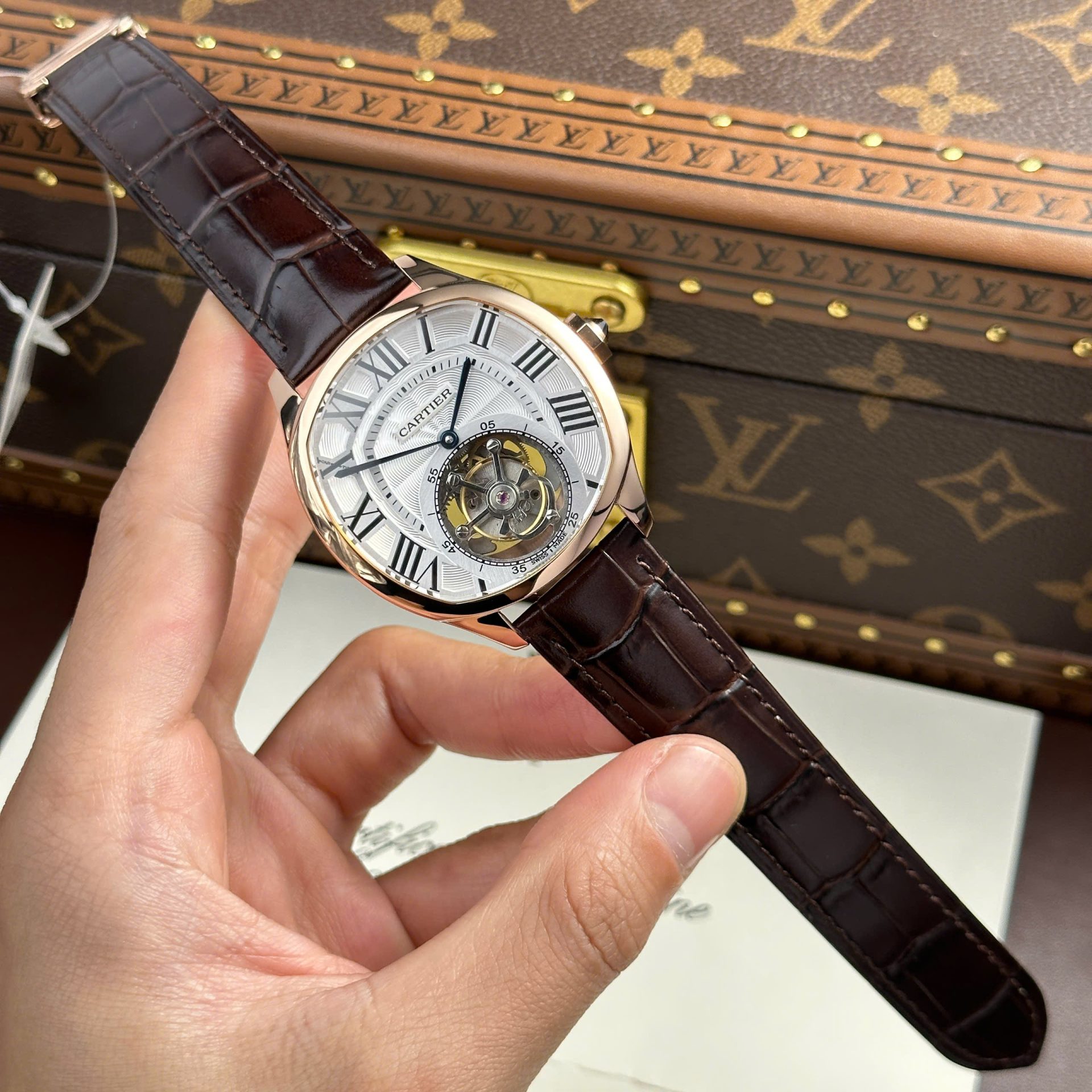 Cartier Drive Tourbillon Best Copies Watch Dial Guiloche Motif Leather Strap 41mm