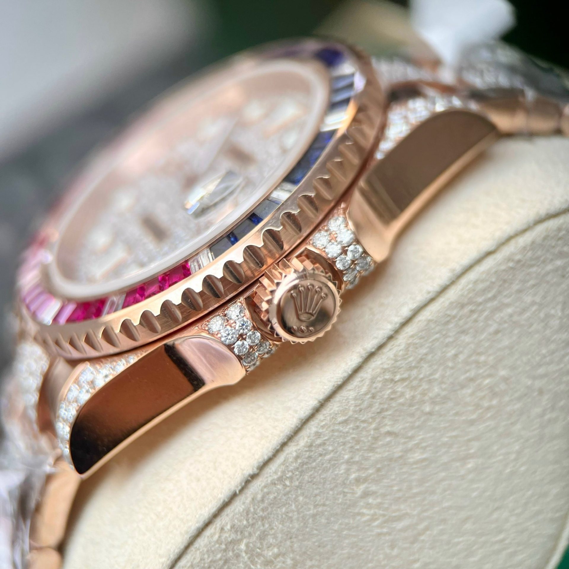 Rolex Replica 11 Watch GMT Master II Gold Wrapped Moissanite Diamond Sapphire 40mm