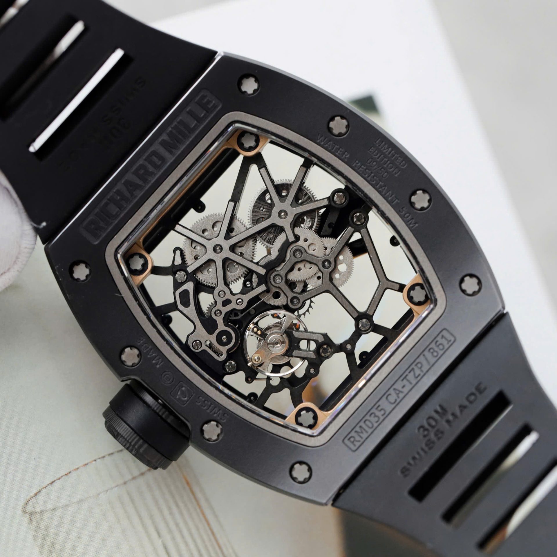 Richard Mille RM035 Americas Toro Clone Watches Black Ceramic Rubber Strap ZF Factory 40x48mm