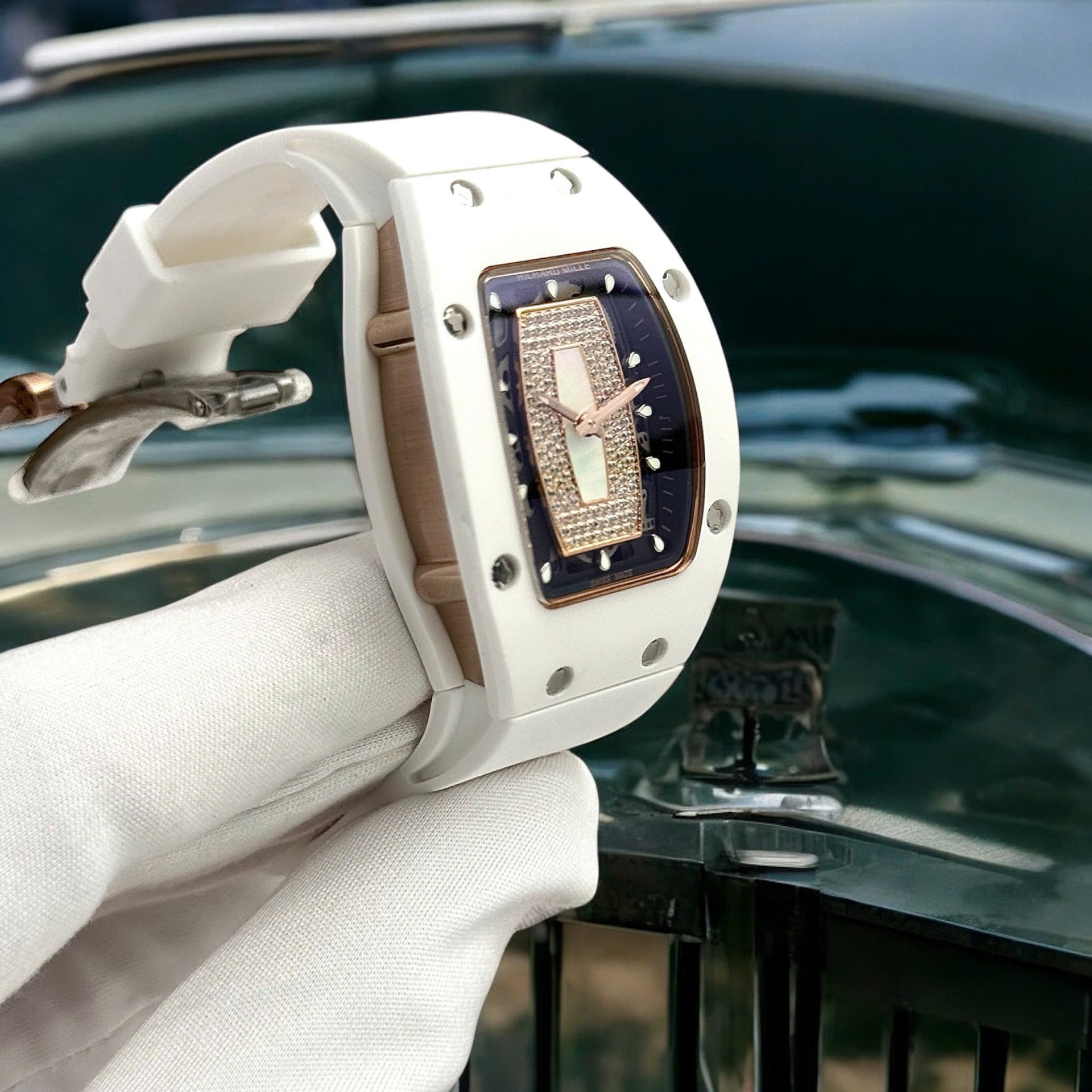 Richard Mille RM07 Super Clone Watches White Ceramic Rubber Strap Automatic Movement 36mm