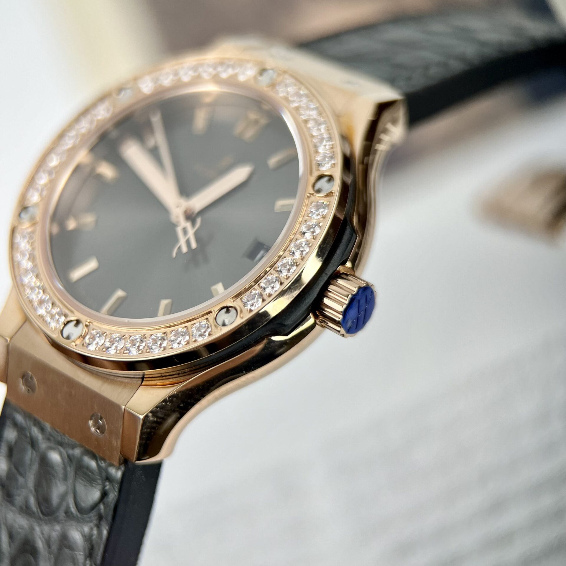 Hublot Replica 11 Watch Classic Fusion King Gold Women s Grey Dial Diamond Bezel 33mm