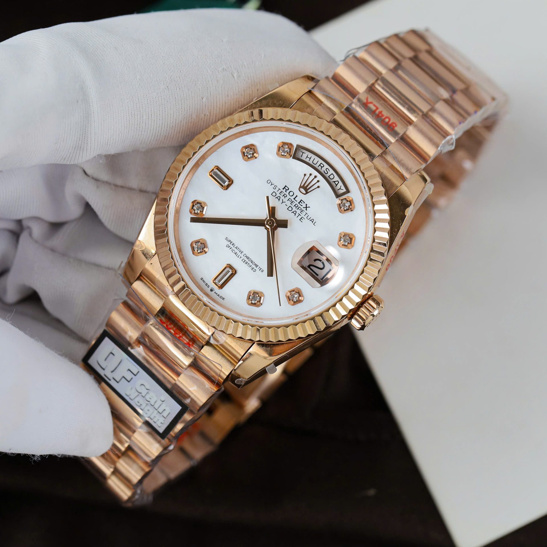 Rolex Day-Date 128235 Knock Off Watches MOP Dial Weight 156 Grams QF Factory 36mm