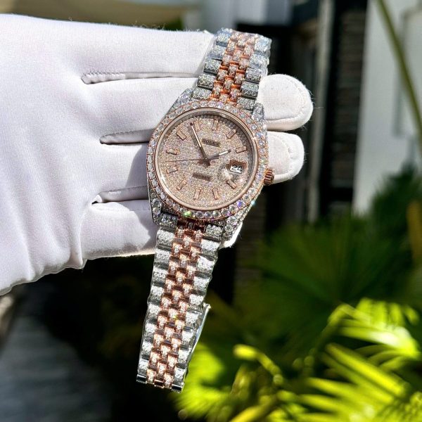 Rolex DateJust Replica Watch Custom Gold Wrapped + Moissanite Diamonds Hong Kong 41mm