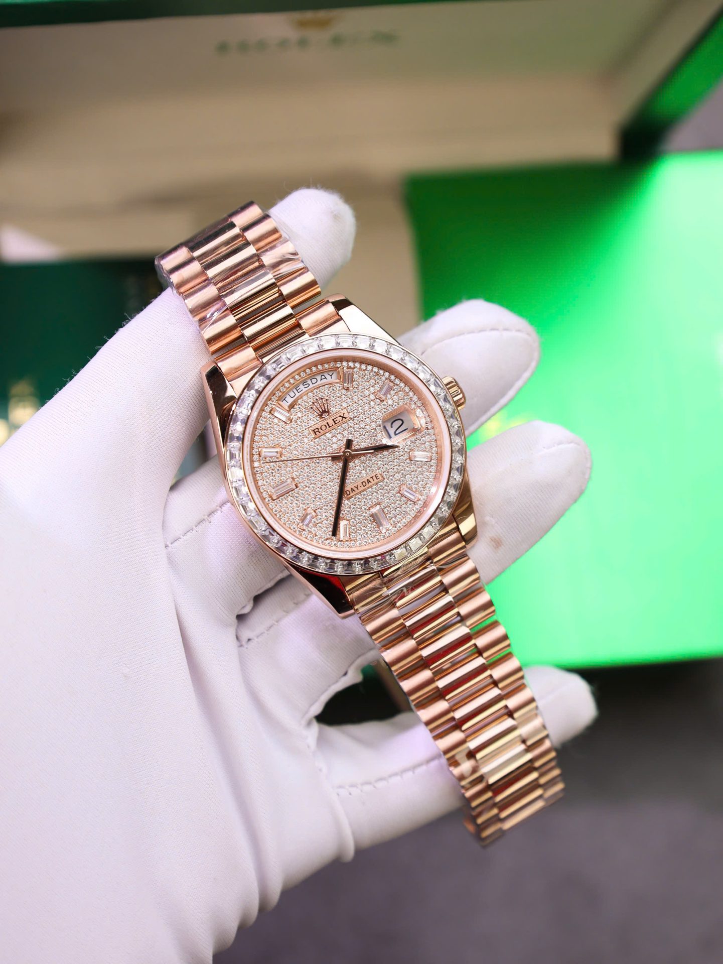 Rolex Best Copies Watches Day-Date Custom Diamonds Moissanite + Gold Wrapped GMF 40mm