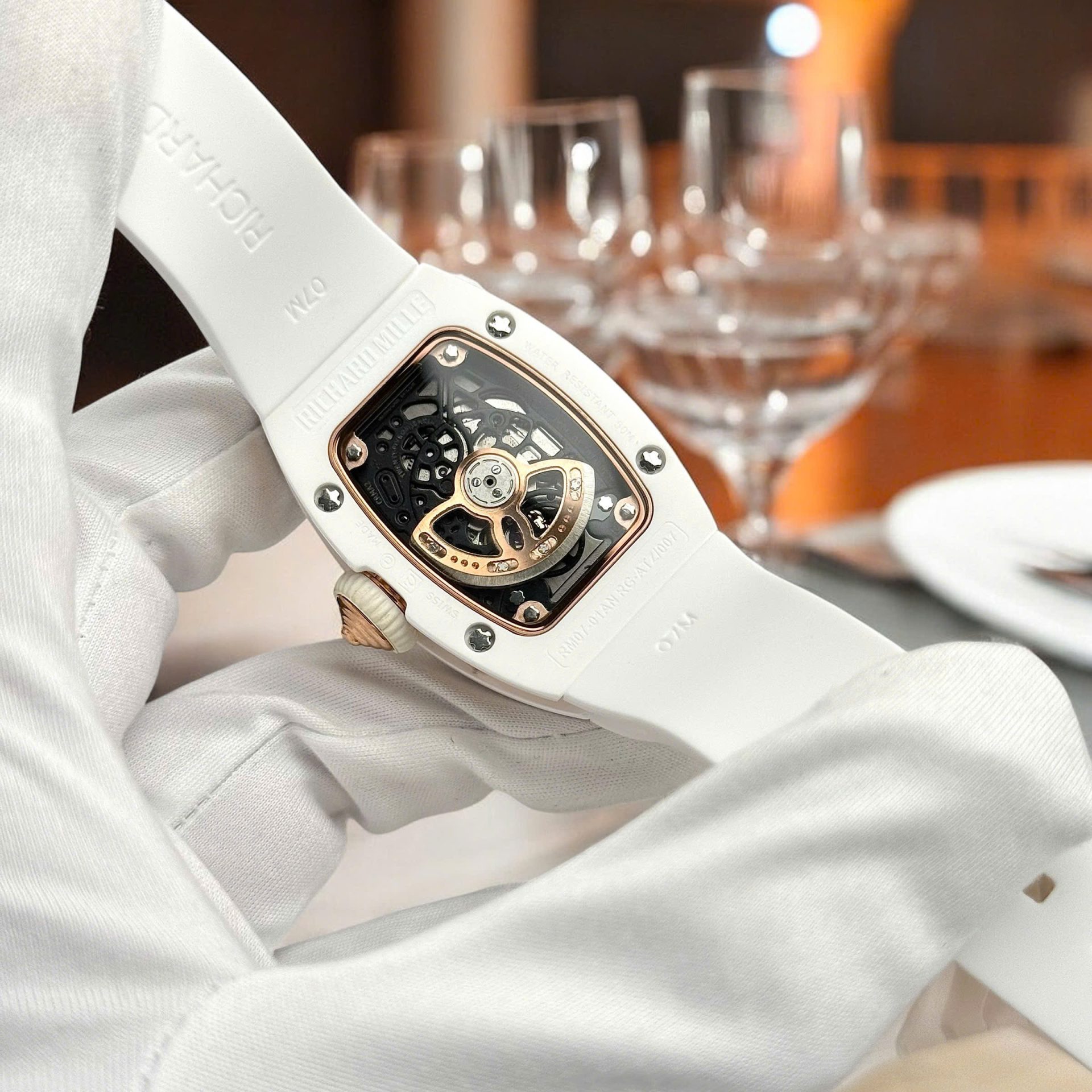 Richard Mille Super Clone Watches RM07 White Ceramic Women s Automatic Swiss Movement 36mm