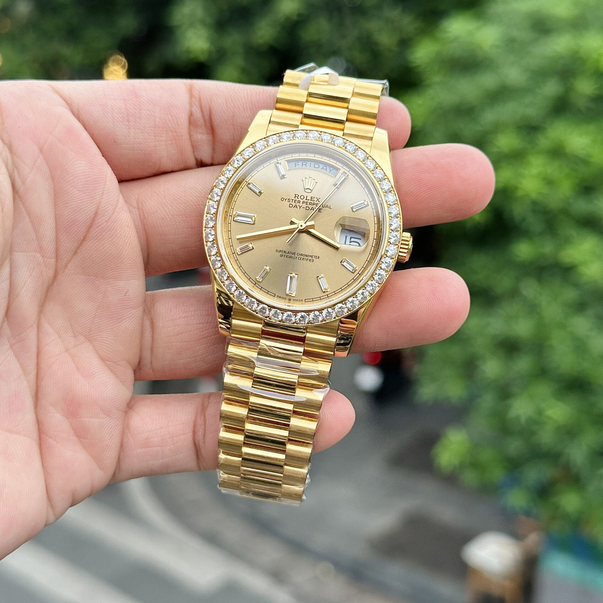 Rolex Replica 11 Watch Day-Date Gold Wrapped Moissanite Diamonds GM Factory 40mm