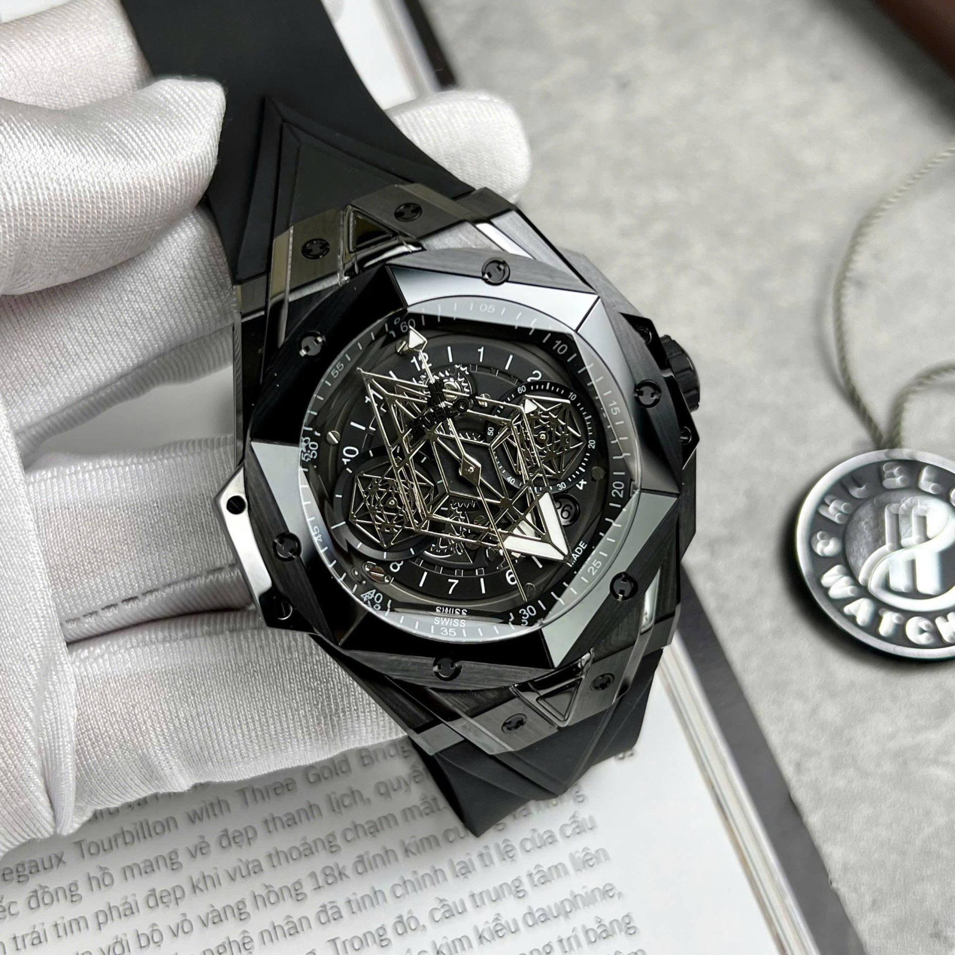 Hublot Best Copies Watches Big Bang Sang Bleu II Black Ceramic BBF Factory 45mm