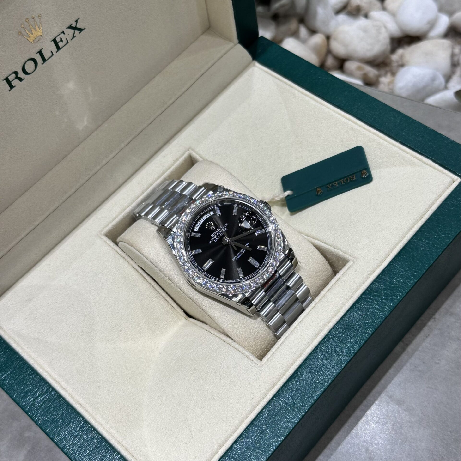 Rolex Replica Watch Day-Date 228236 Moissanite Diamond Black Dial 168gram GM V3 40mm