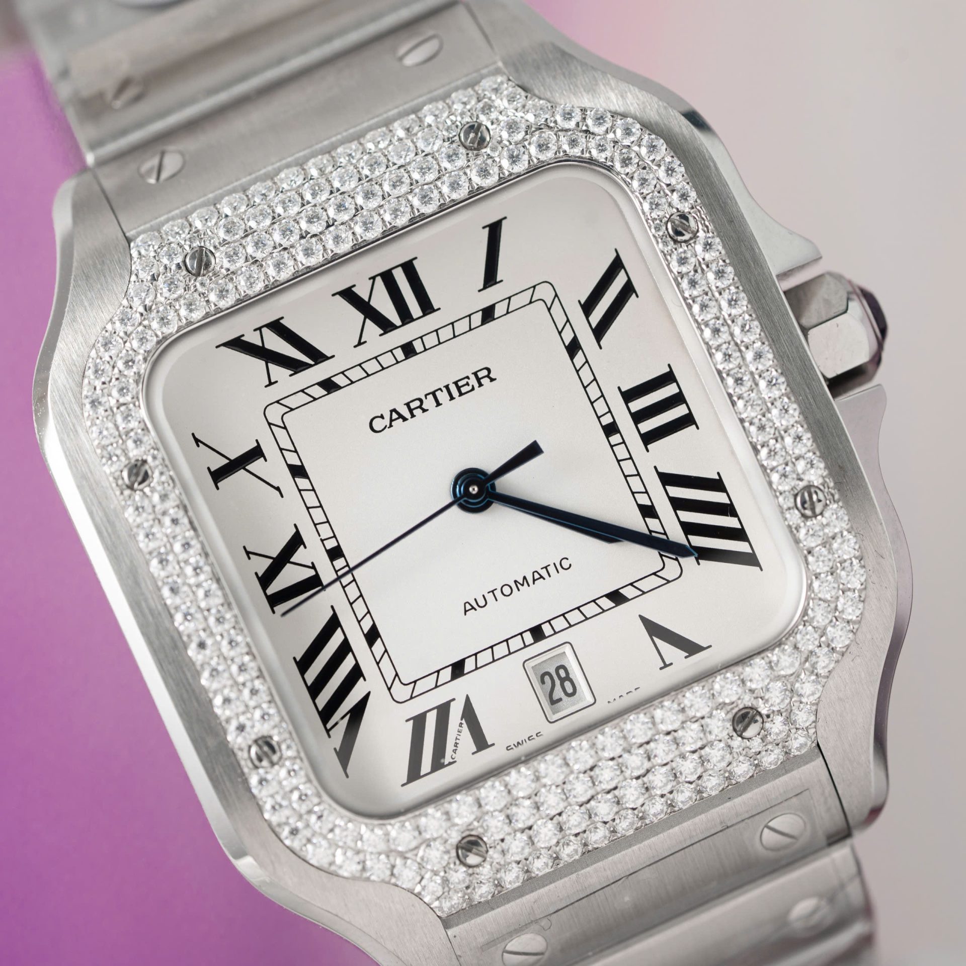 Cartier Replica 11 Watch Santos Moissanite Diamond Bezel White Dial BV Factory 39.8mm