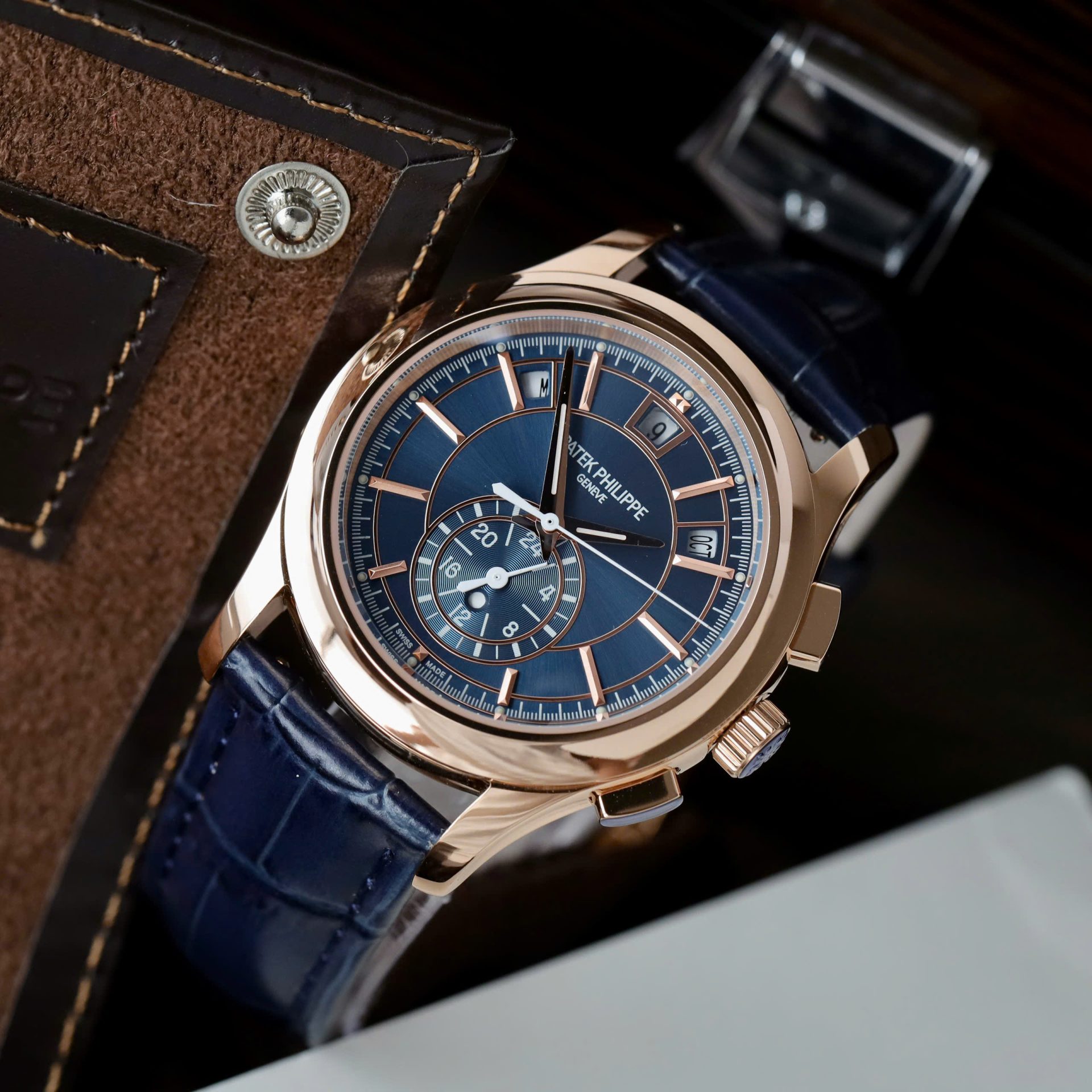 Patek Philippe Replica Watch Complications 5905R Chronograph Blue Dial Leather Strap 41mm