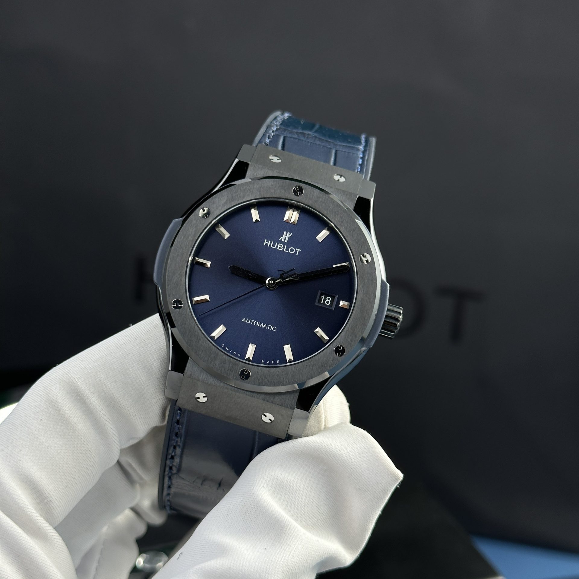 Hublot Replica 11 Watch Black Ceramic Case Blue Dial Refined Movement SW300 JJZ 42mm