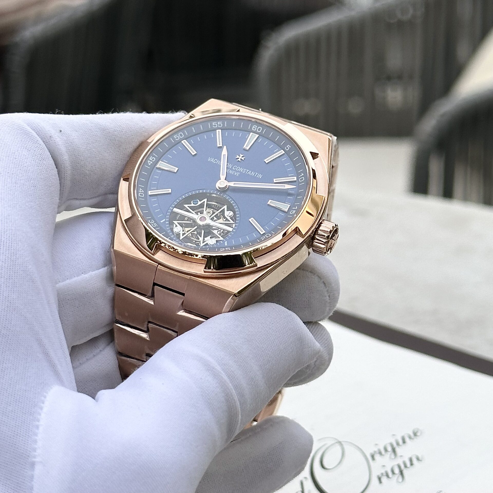 Vacheron Constantin Replica 11 Watch Overseas Tourbillon 6000V Rose Gold Plated Blue Dial 42.5mm