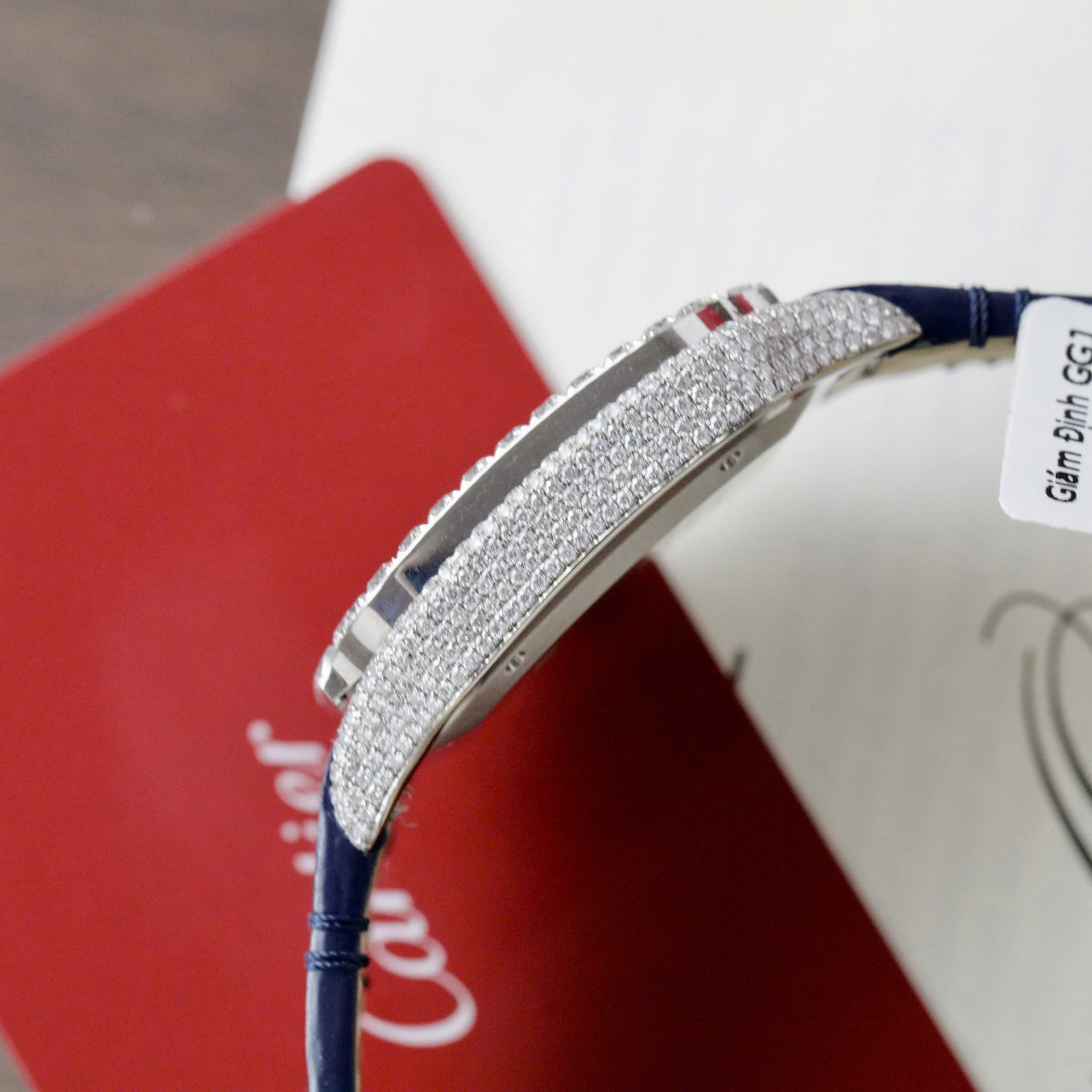 Cartier Santos Copies Watch Dial Blue Custom Diamonds Moissanite Hong Kong 39.8mm