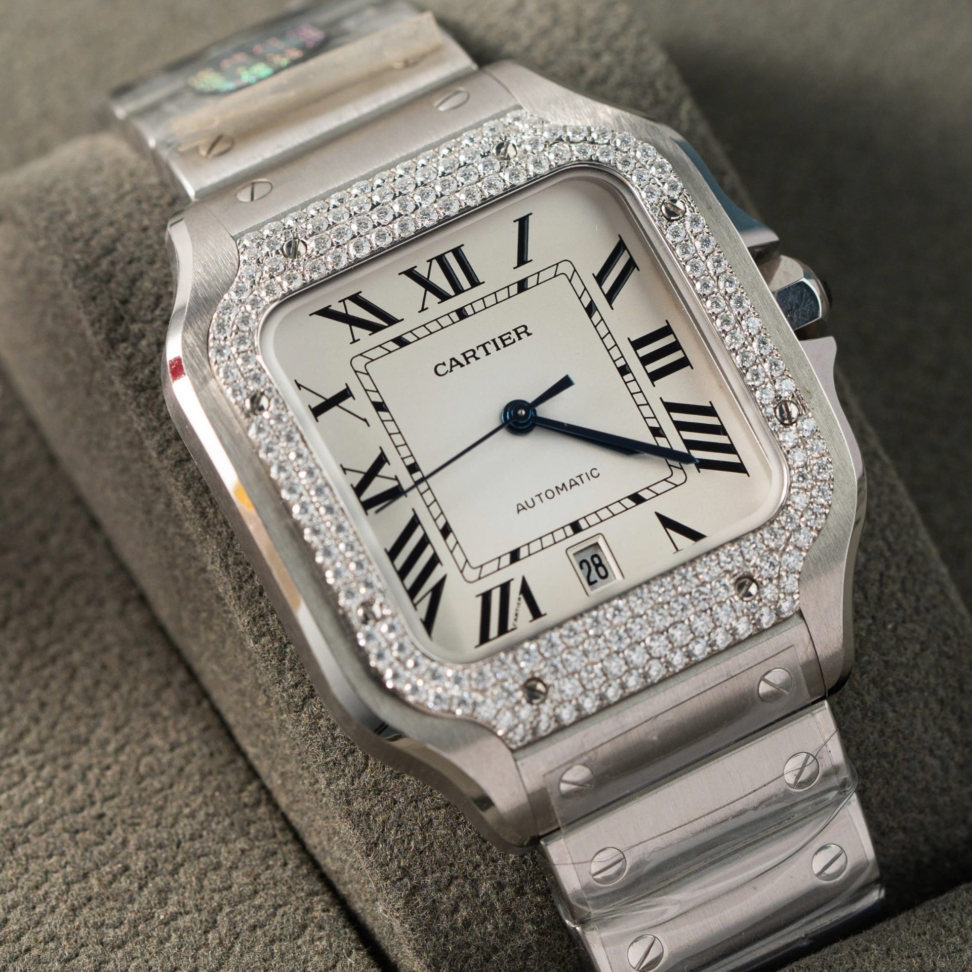 Cartier Replica 11 Watch Santos Moissanite Diamond Bezel White Dial BV Factory 39.8mm