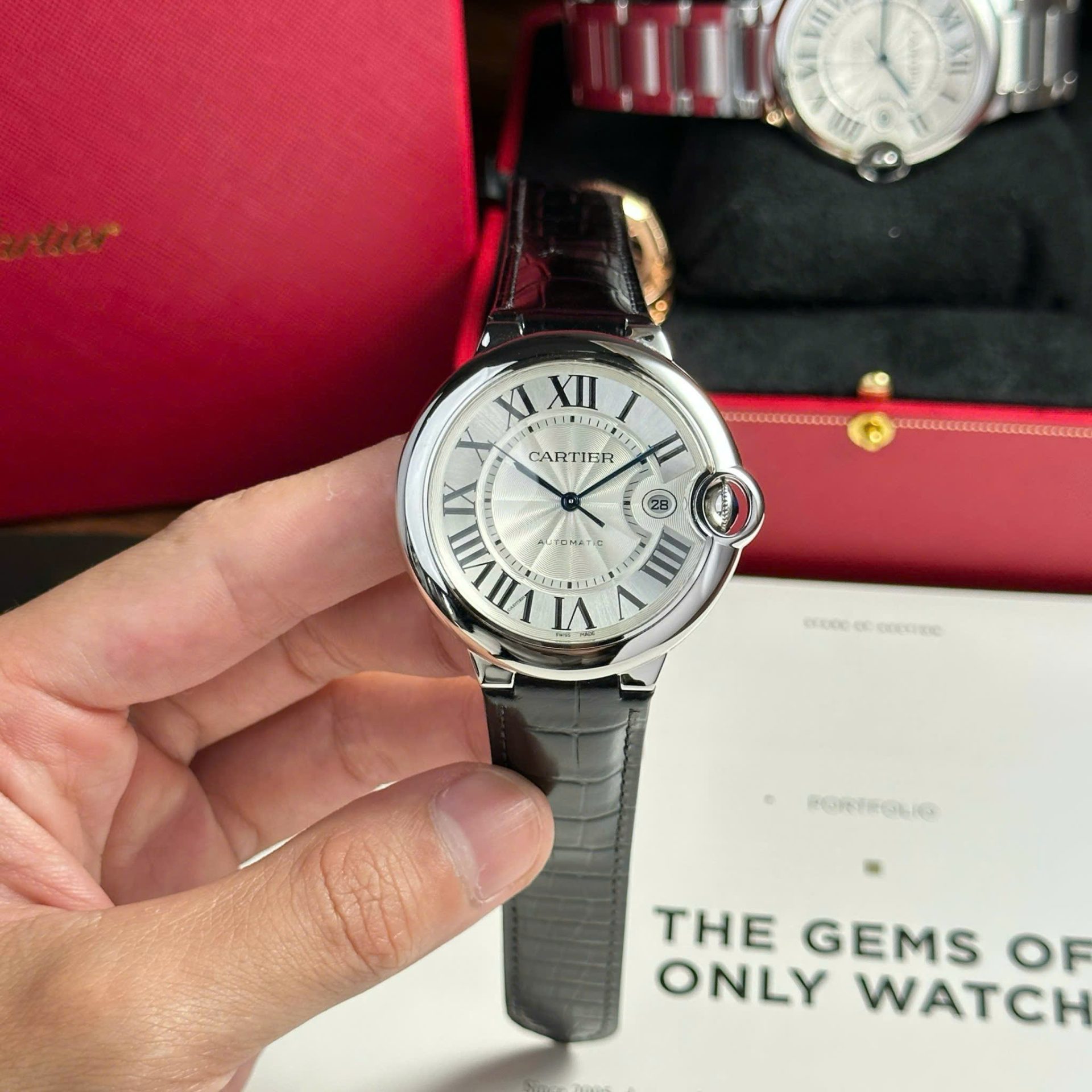 Cartier Ballon Bleu Replica Watch Dial White Leather Strap AF Factory 42mm