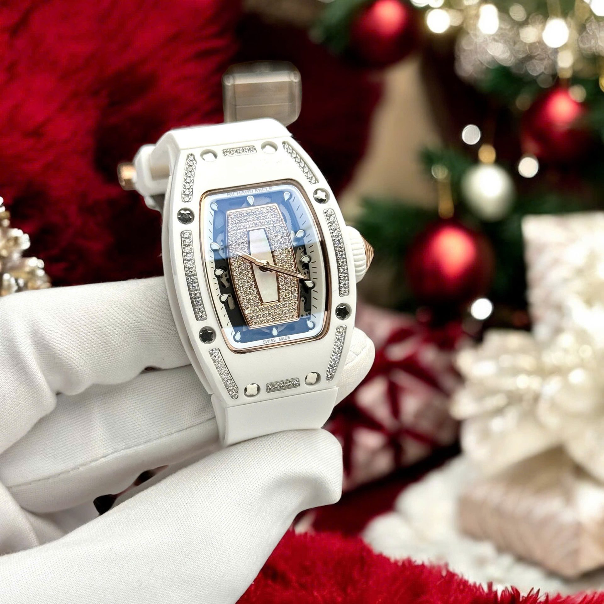 Richard Mille High End Watch Replicas RM07 White Ceramic Women s Bezel Diamonds 36mm