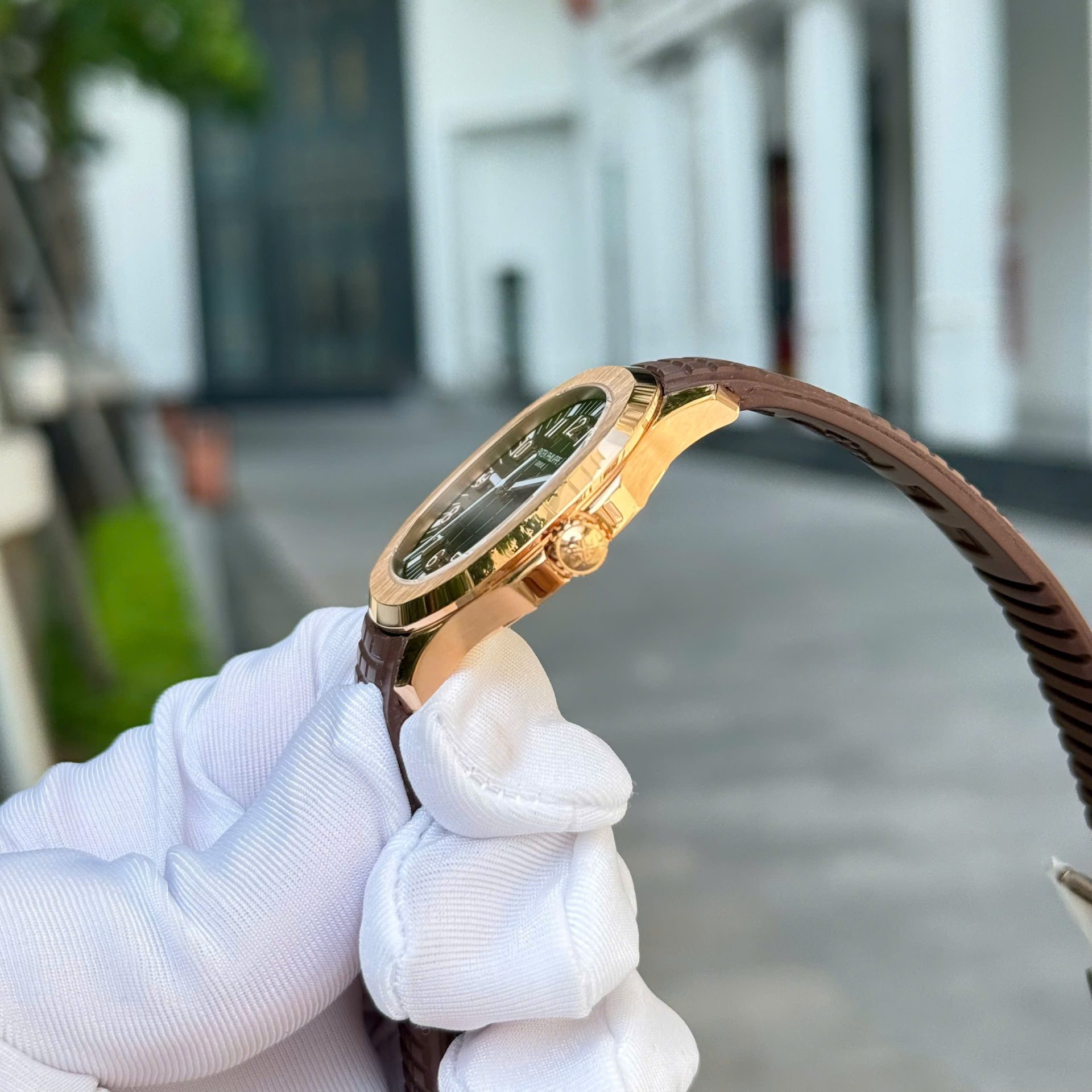 Patek Philippe Aquanaut 5167 Rose Gold Fake Watches Brown Dial Rubber Strap Custom BBF Factory 40mm