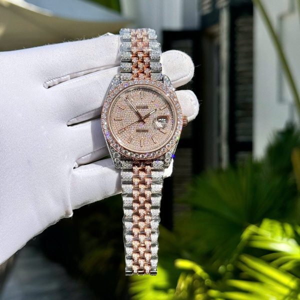 Rolex DateJust Replica Watch Custom Gold Wrapped + Moissanite Diamonds Hong Kong 41mm