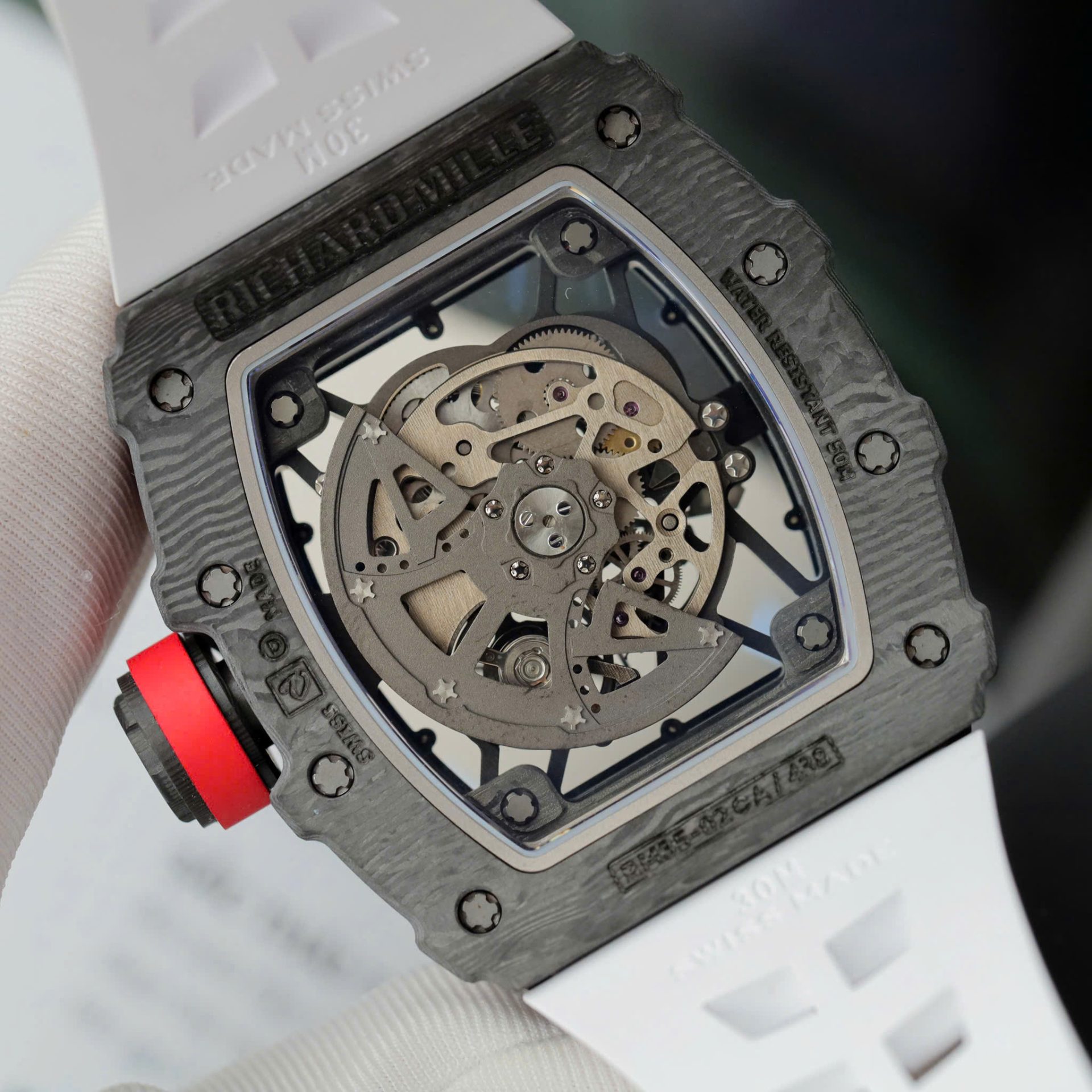 Richard Mille RM35-02 Knock Off Watches Carbon Super Light Rubber Strap Red ZF Factoy 44mm