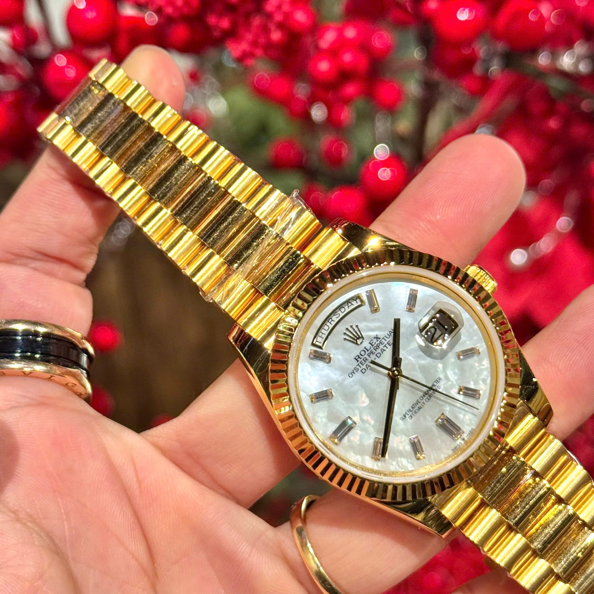 Rolex Refined Mother Of Pearl   Moissanite Diamonds Dial 18K Gold Wrapped GMF 40mm