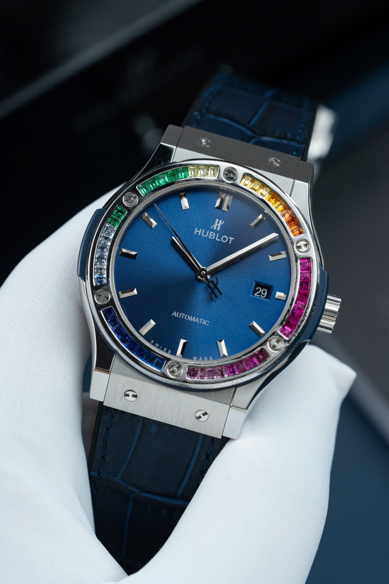 Hublot Classic Fusion Titanium Rainbow Refined Synthentic Gemstones Bezel Best Copy 42mm