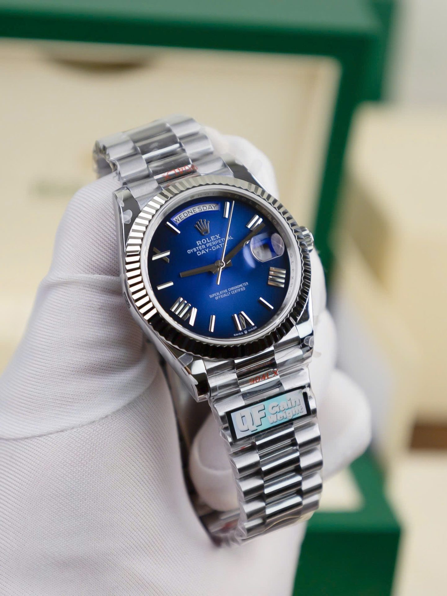 Rolex Day-Date 228239 Replica 11 Watch Dial Blue Ombre Weight 186 Grams QF 40mm