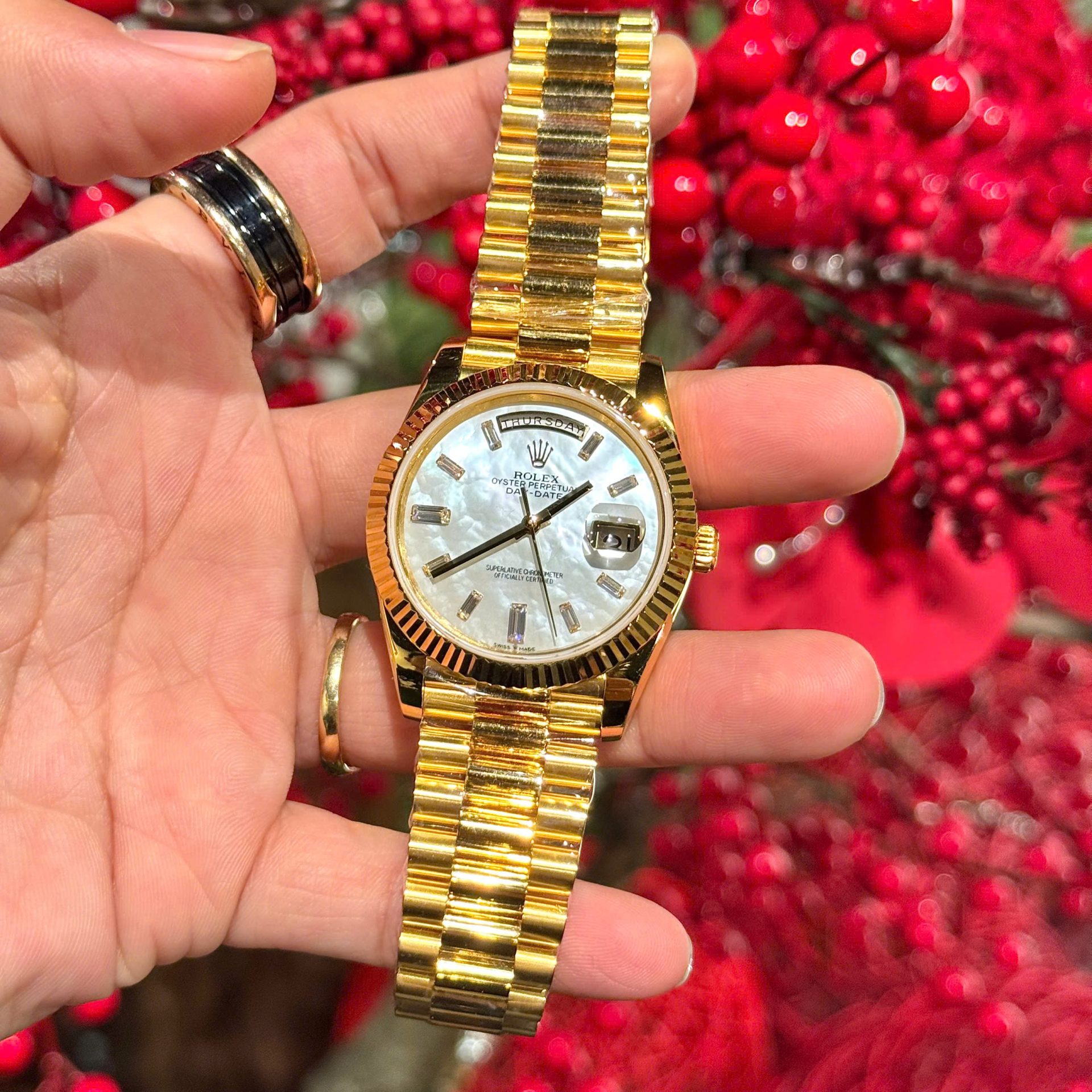 Rolex Refined Mother Of Pearl   Moissanite Diamonds Dial 18K Gold Wrapped GMF 40mm