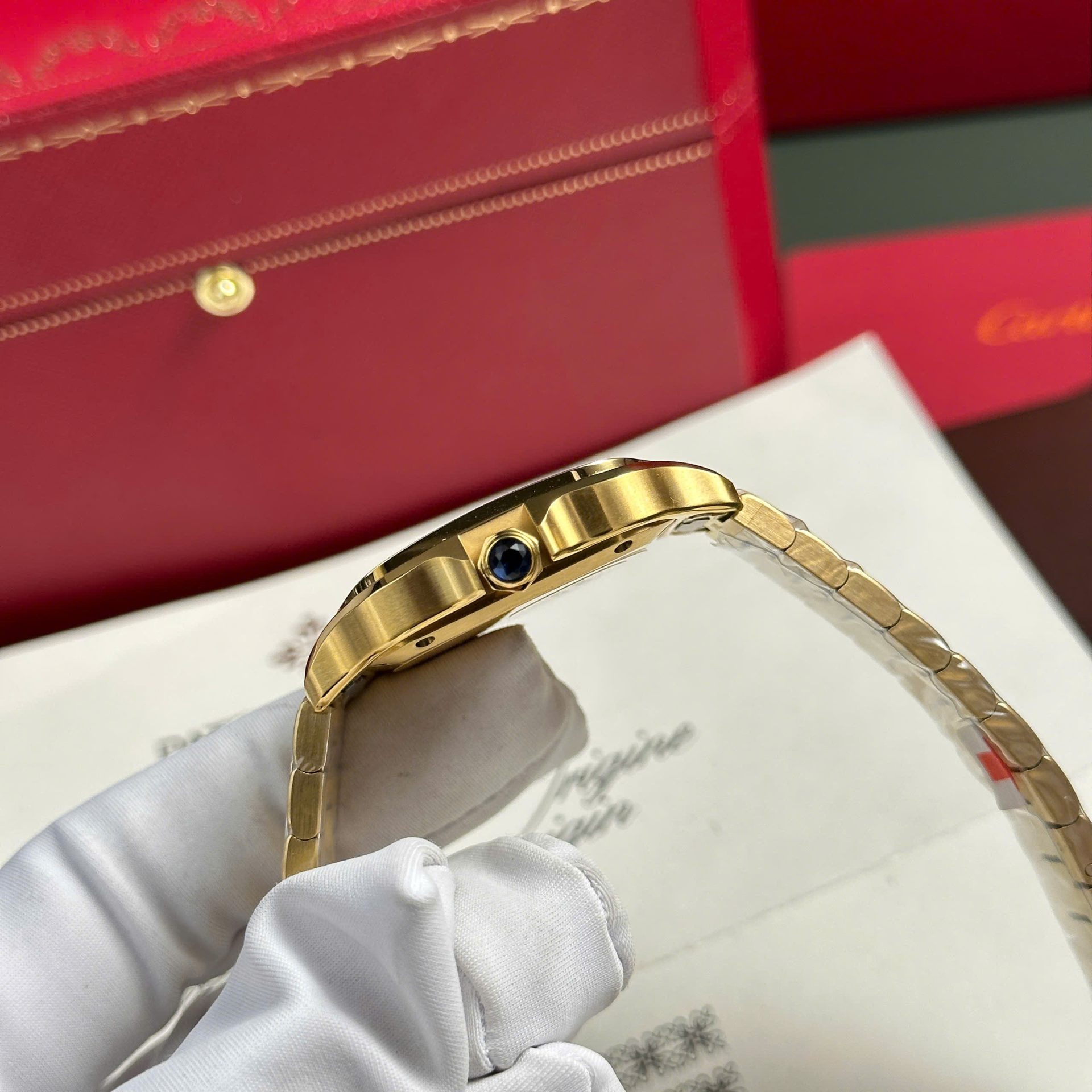 Cartier Santos Yellow Replica Watch White Dial BV Factory 35mm