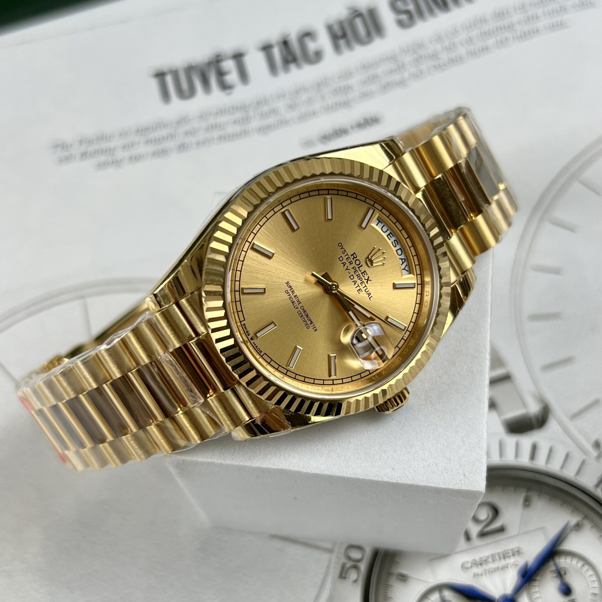 Rolex Replica 1:1 Watch Day-Date Gold Plated Fluted Bezel EW Factory 40mm