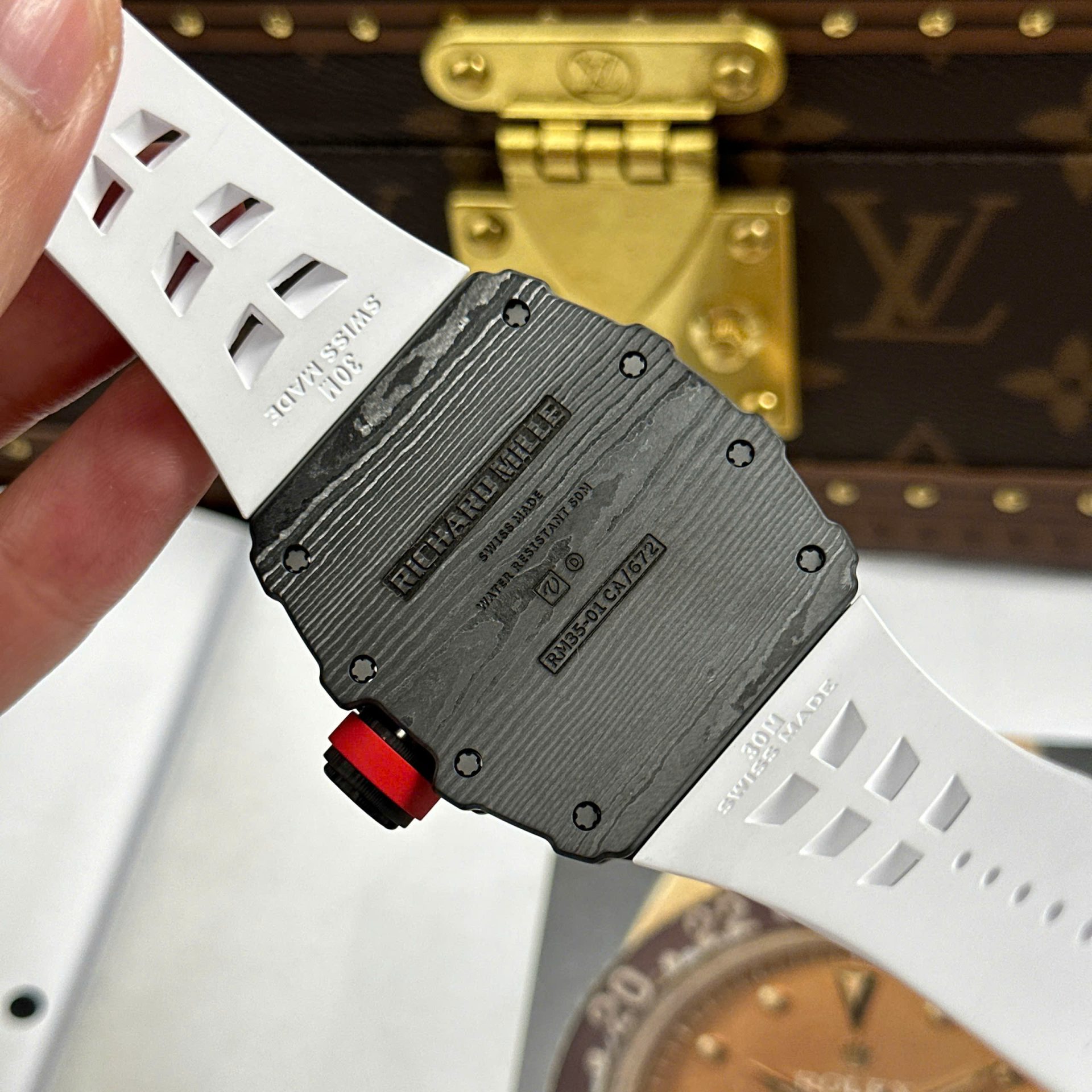 Richard Mille RM35-01 Rafael Nadal Carbon NTPT Best Copies Watches White Rubber Strap ZF Factory 49,9x43mm