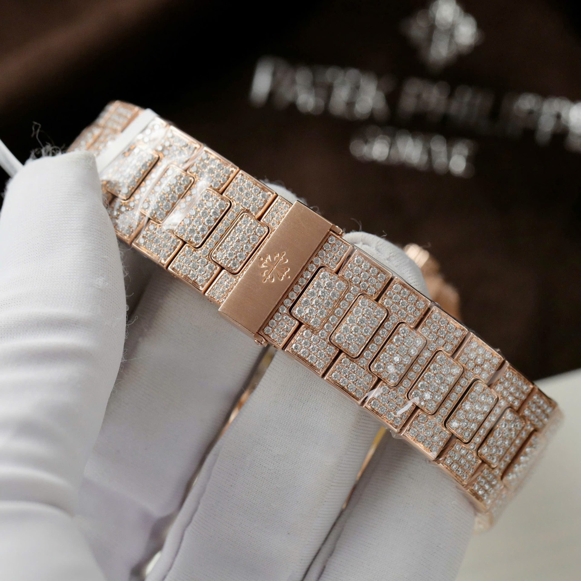 Patek Philippe Nautilus 5711 Replica Watch Gold Wrapped + Moissanite Diamonds Hong Kong Custom 40mm