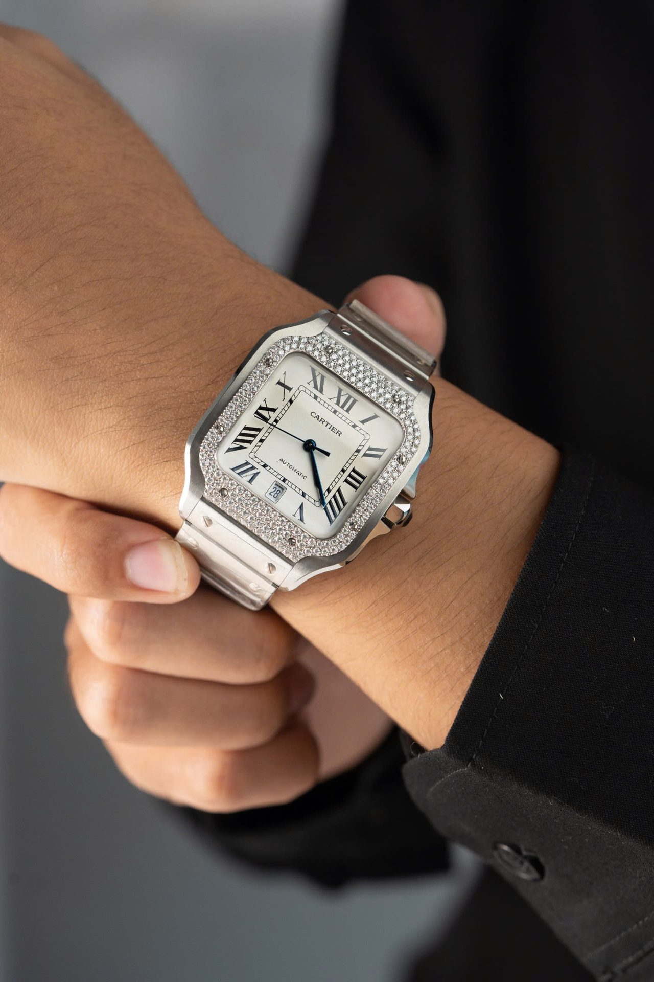 Cartier Replica 11 Watch Santos Moissanite Diamond Bezel White Dial BV Factory 39.8mm