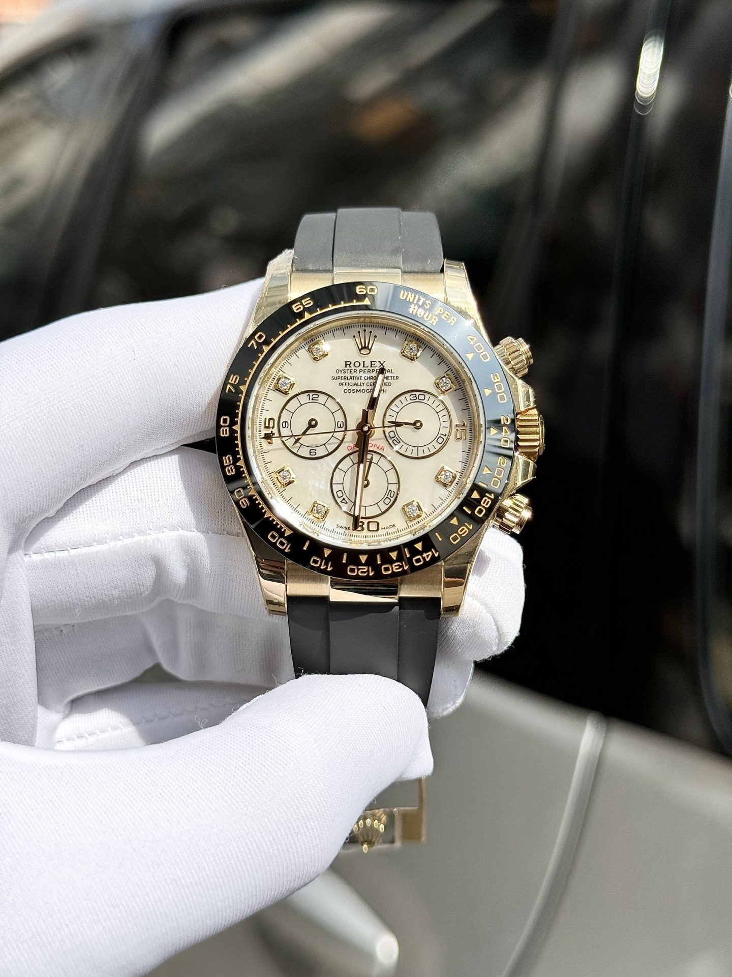 Rolex Daytona 116518 White Mother of Pearl Dial Rep 11 Watch With Moissanite Diamond Clean Factory 40mm