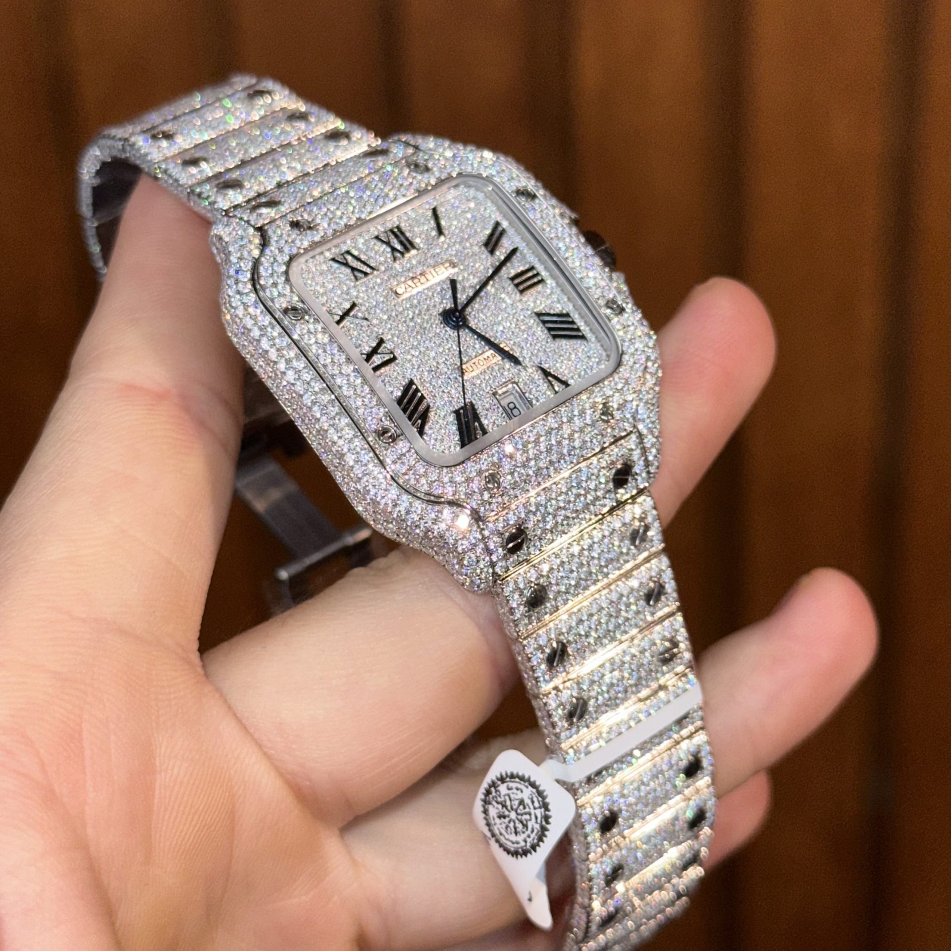 Cartier Iced Out Santos De Cartier Customs Moissanite Diamonds 39.8mm
