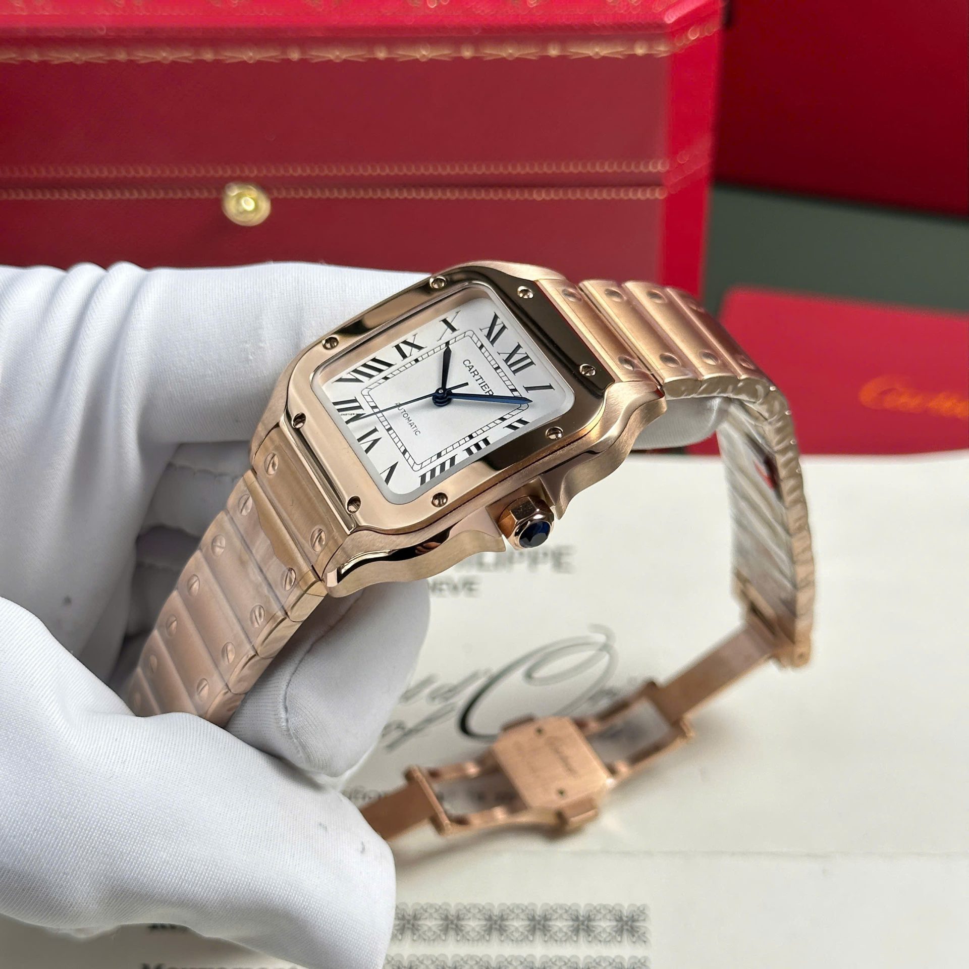 Cartier Santos Rose Gold Replica 11 Watch Dial White BV Factory 35mm