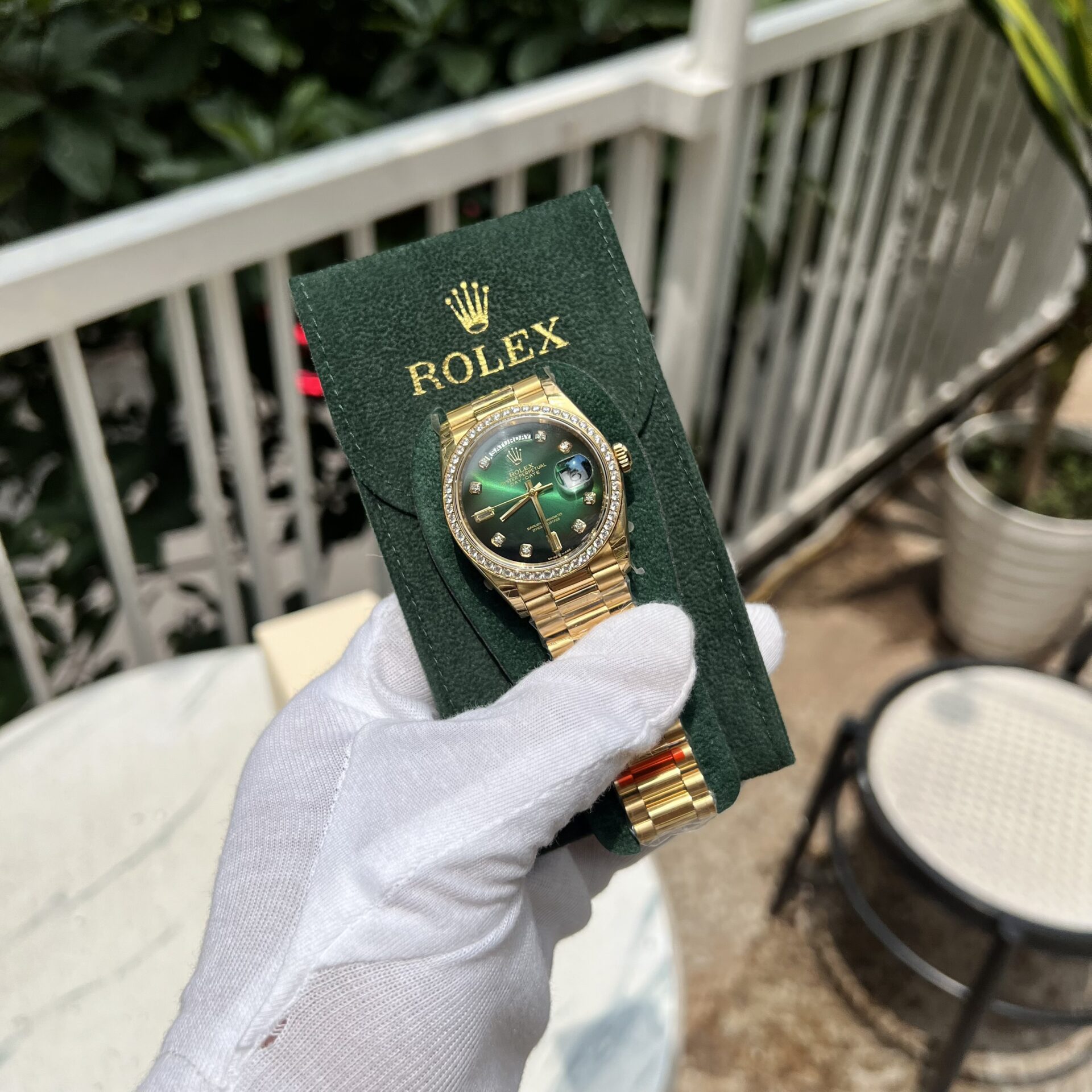 Rolex Replica 1:1 Watch Day-Date Green Dial With Diamonds EW 36mm