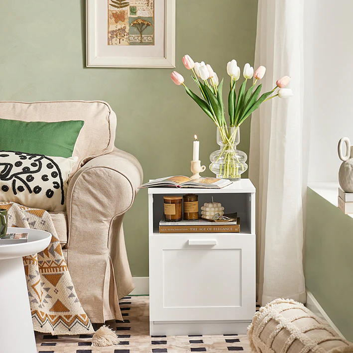 Cordoco | Nachttisch | Nachtschrank | Beistelltisch Weiß | FBT112-W