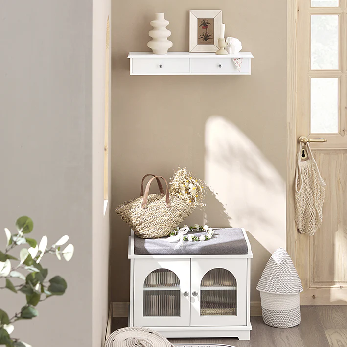 Cordoco | Schweberegal | Hängeschublade | Wandregal Weiß | FRG43-W