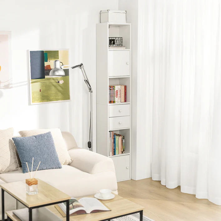 Cordoco | Bücherregal mit Schubladen | Bücherschrank | Standregal Holz | STR10-W