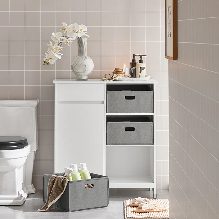 Cordoco | Wäscheschrank | Wäschesammler | Wäschekorb | Badezimmerschrank Weiß | BZR77-W